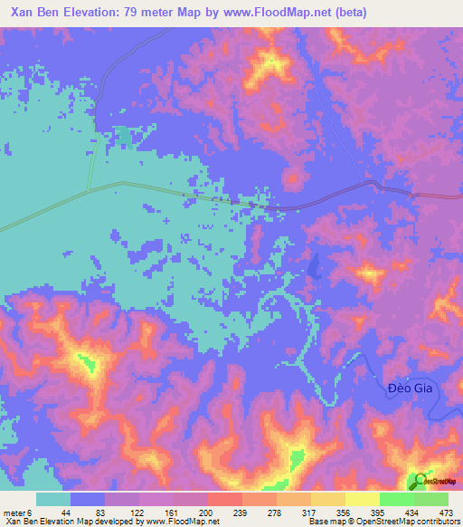 Xan Ben,Vietnam Elevation Map