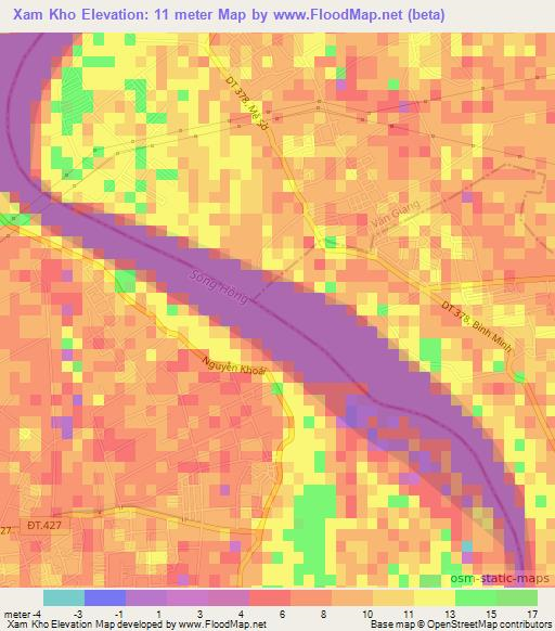 Xam Kho,Vietnam Elevation Map