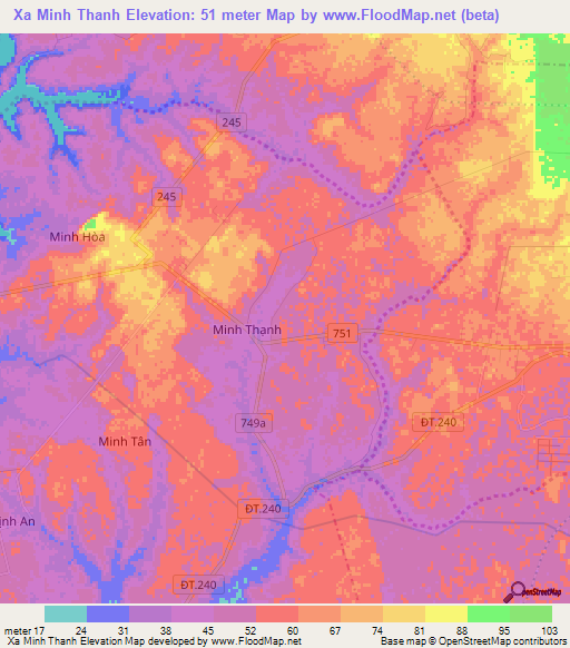 Xa Minh Thanh,Vietnam Elevation Map