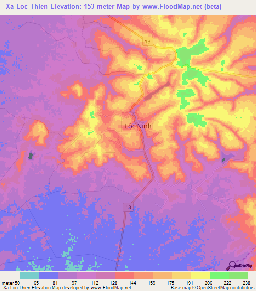 Xa Loc Thien,Vietnam Elevation Map