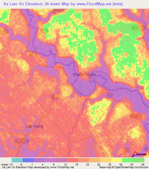 Xa Lam Vo,Vietnam Elevation Map