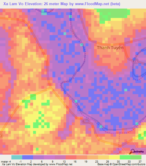 Xa Lam Vo,Vietnam Elevation Map