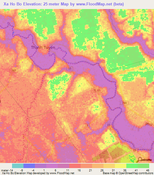 Xa Ho Bo,Vietnam Elevation Map