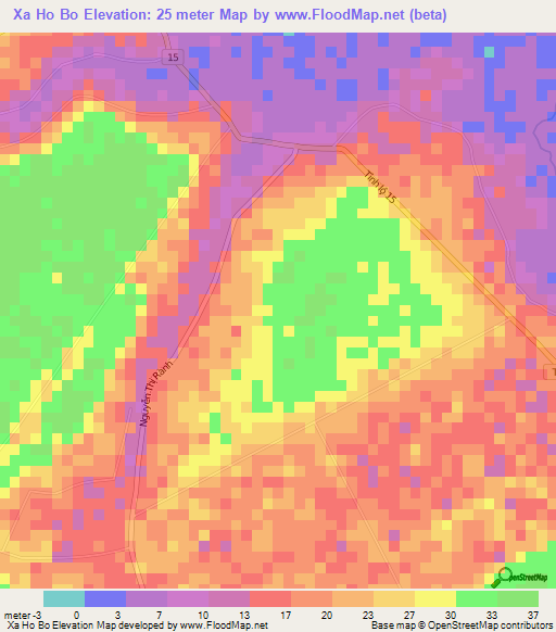 Xa Ho Bo,Vietnam Elevation Map