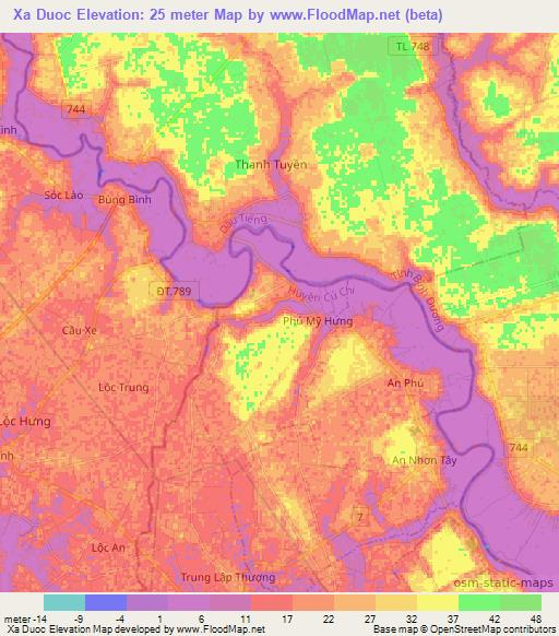 Xa Duoc,Vietnam Elevation Map