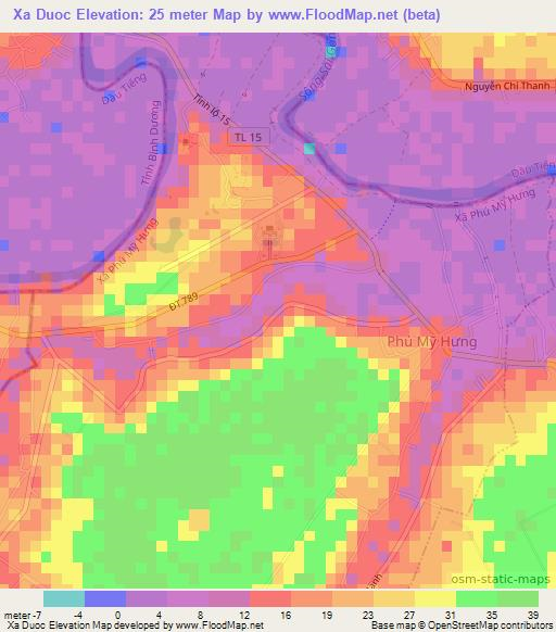 Xa Duoc,Vietnam Elevation Map