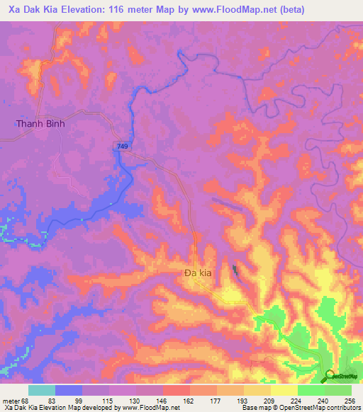 Xa Dak Kia,Vietnam Elevation Map