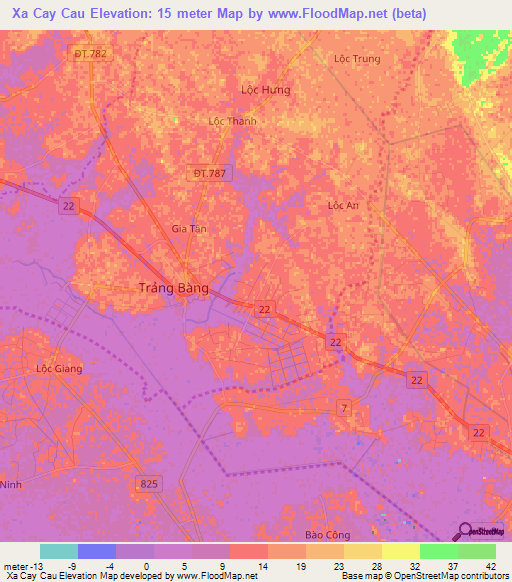 Xa Cay Cau,Vietnam Elevation Map