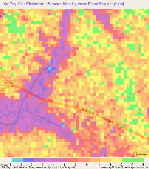 Xa Cay Cau,Vietnam Elevation Map