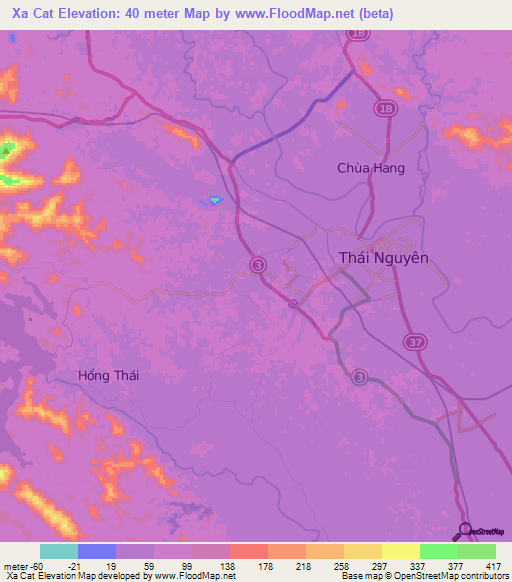 Xa Cat,Vietnam Elevation Map