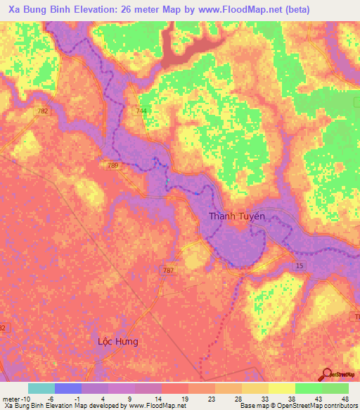 Xa Bung Binh,Vietnam Elevation Map