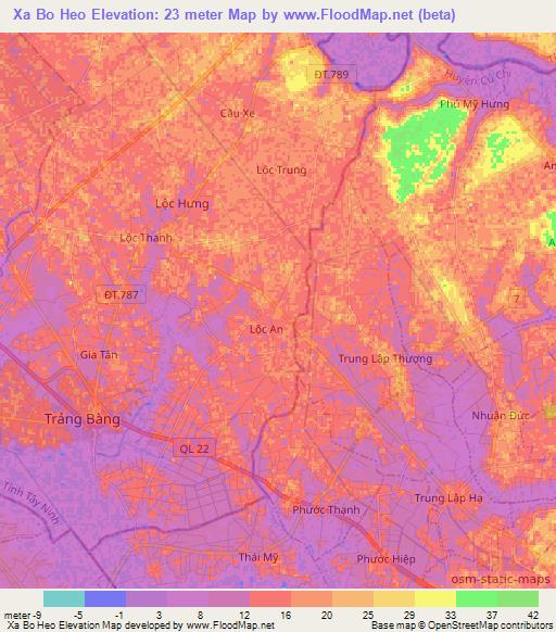 Xa Bo Heo,Vietnam Elevation Map