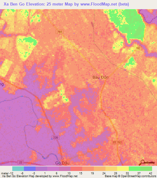 Xa Ben Go,Vietnam Elevation Map