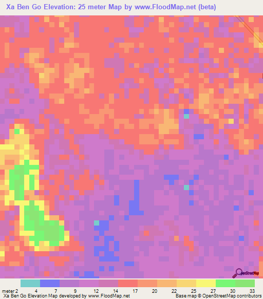 Xa Ben Go,Vietnam Elevation Map