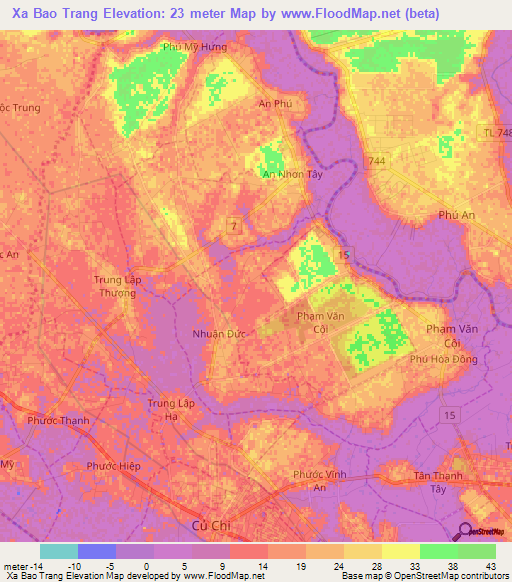 Xa Bao Trang,Vietnam Elevation Map