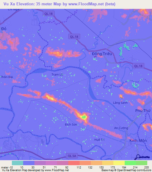 Vu Xa,Vietnam Elevation Map