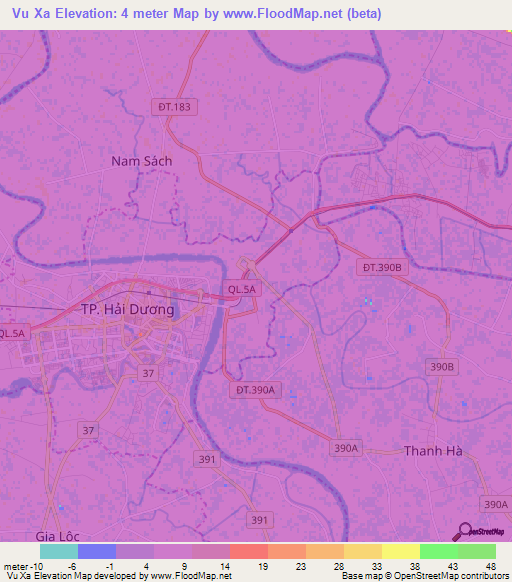 Vu Xa,Vietnam Elevation Map