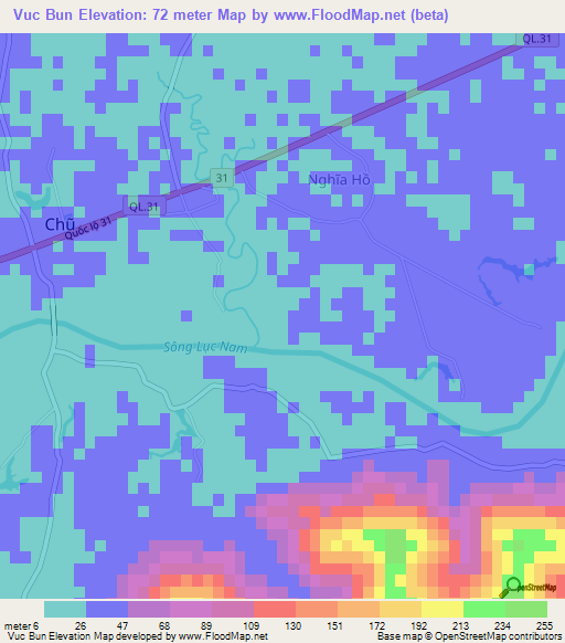 Vuc Bun,Vietnam Elevation Map