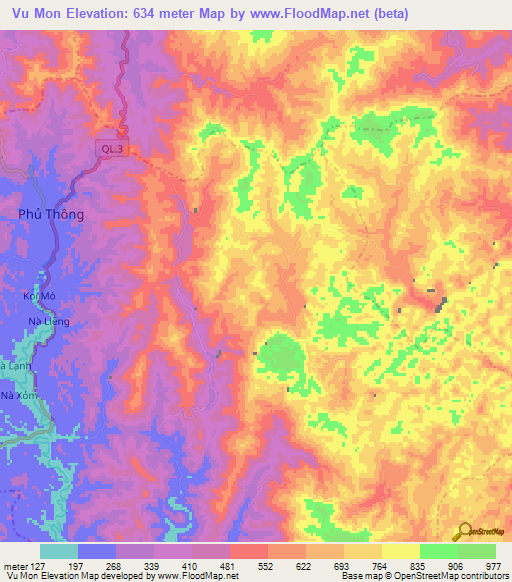 Vu Mon,Vietnam Elevation Map