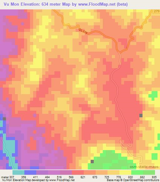 Vu Mon,Vietnam Elevation Map