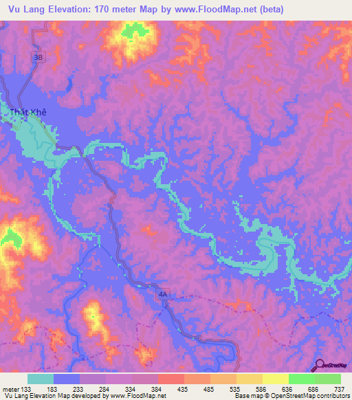 Vu Lang,Vietnam Elevation Map