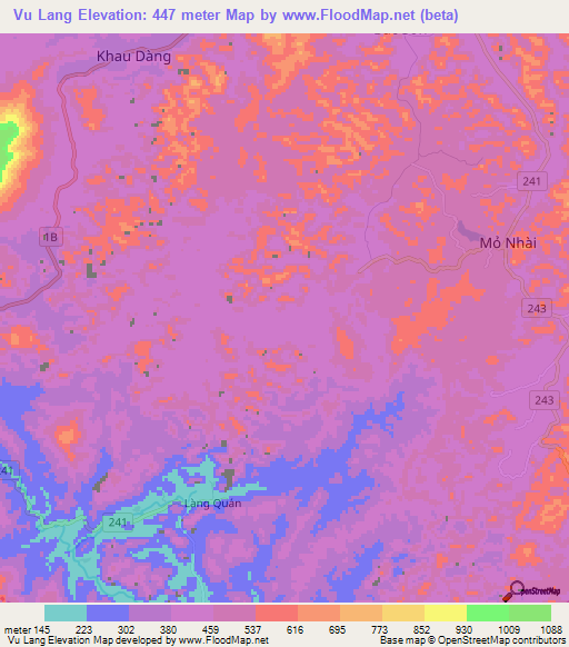 Vu Lang,Vietnam Elevation Map