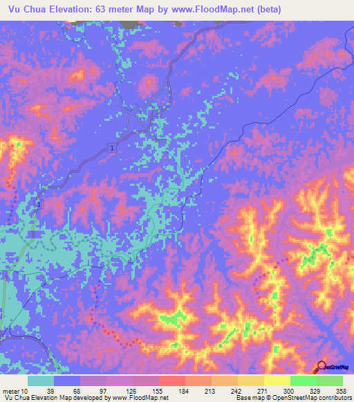 Vu Chua,Vietnam Elevation Map