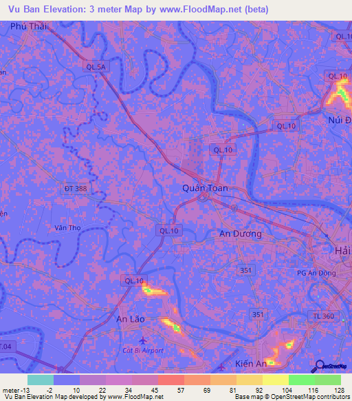 Vu Ban,Vietnam Elevation Map