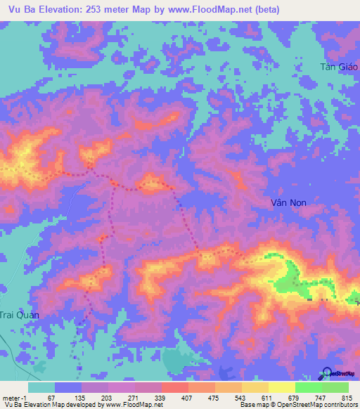 Vu Ba,Vietnam Elevation Map