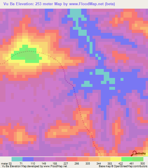 Vu Ba,Vietnam Elevation Map