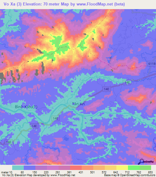 Vo Xa (3),Vietnam Elevation Map