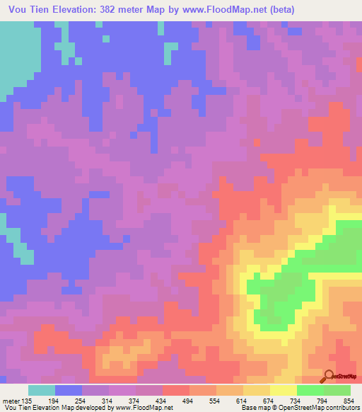 Vou Tien,Vietnam Elevation Map