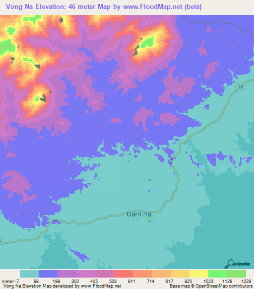 Vong Na,Vietnam Elevation Map