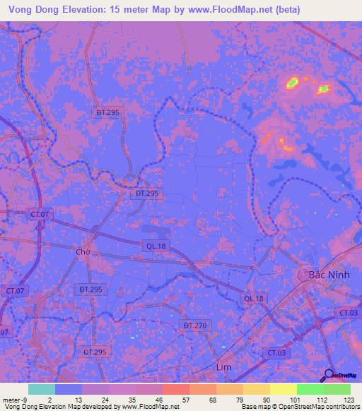 Vong Dong,Vietnam Elevation Map