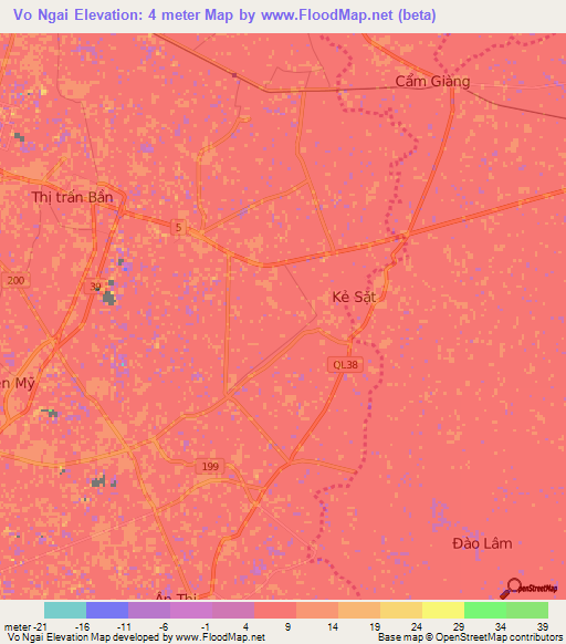 Vo Ngai,Vietnam Elevation Map