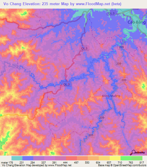 Vo Chang,Vietnam Elevation Map