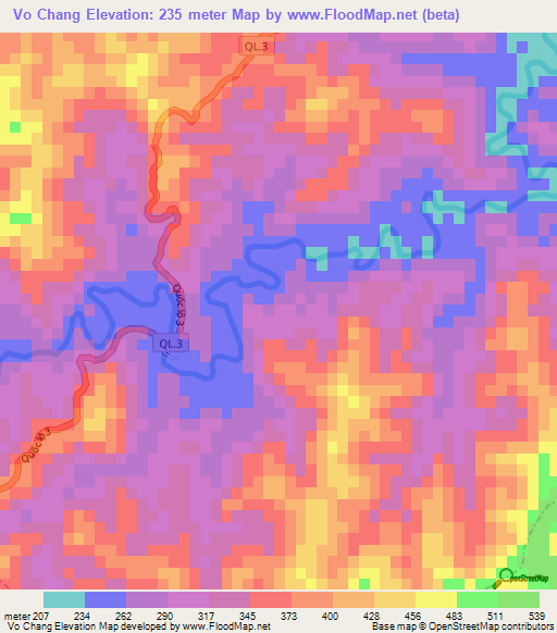 Vo Chang,Vietnam Elevation Map