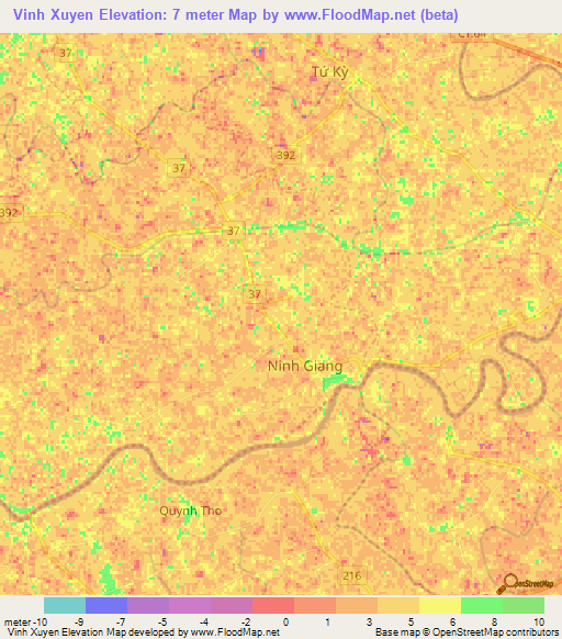 Vinh Xuyen,Vietnam Elevation Map