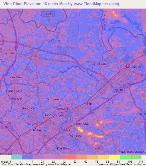 Vinh Phuc,Vietnam Elevation Map