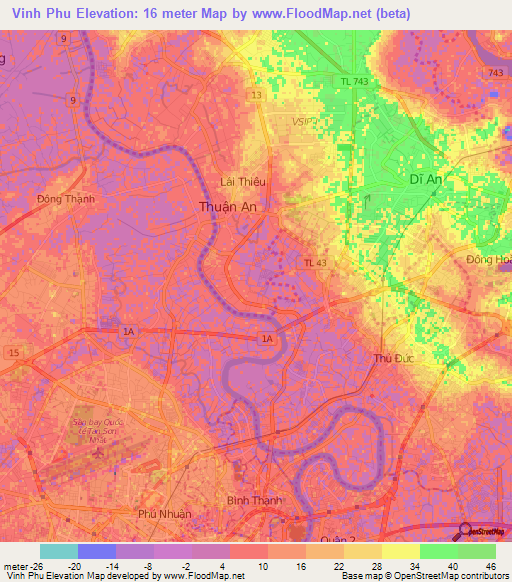 Vinh Phu,Vietnam Elevation Map