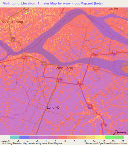 Vinh Long,Vietnam Elevation Map