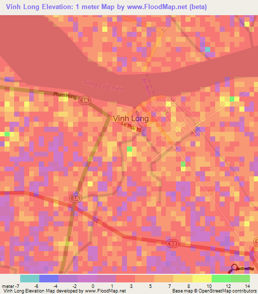 Vinh Long,Vietnam Elevation Map