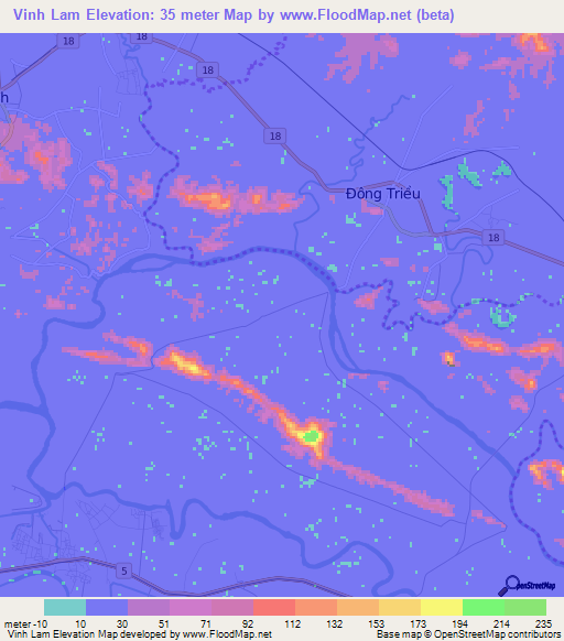 Vinh Lam,Vietnam Elevation Map