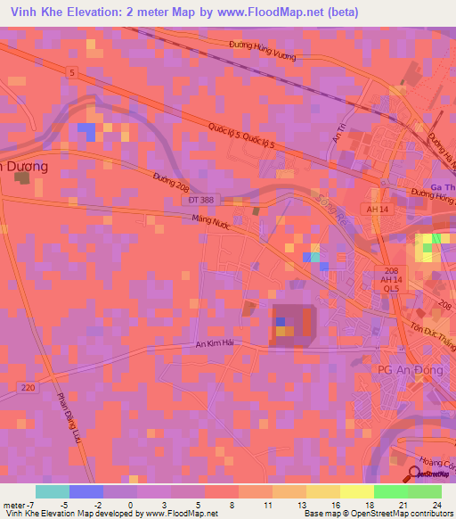 Vinh Khe,Vietnam Elevation Map