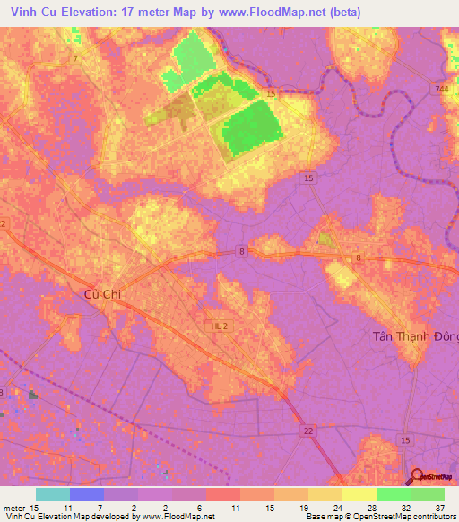 Vinh Cu,Vietnam Elevation Map