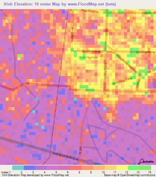 Vinh,Vietnam Elevation Map