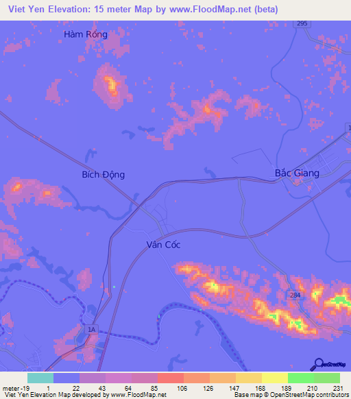 Viet Yen,Vietnam Elevation Map