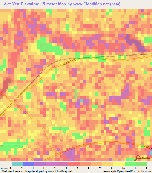 Viet Yen,Vietnam Elevation Map