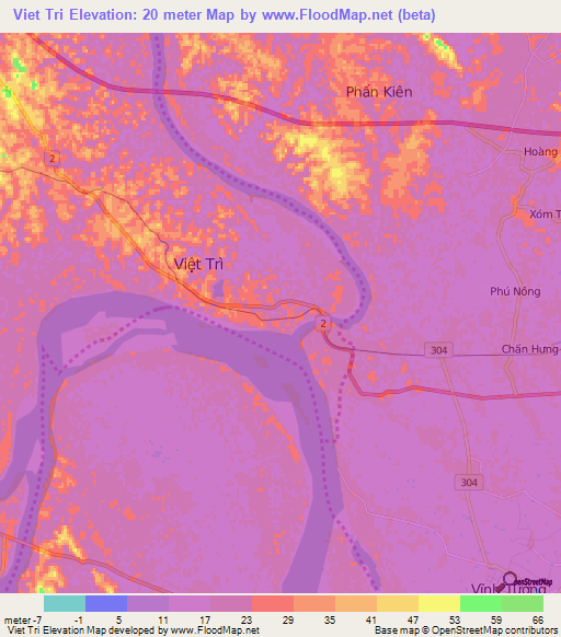 Viet Tri,Vietnam Elevation Map