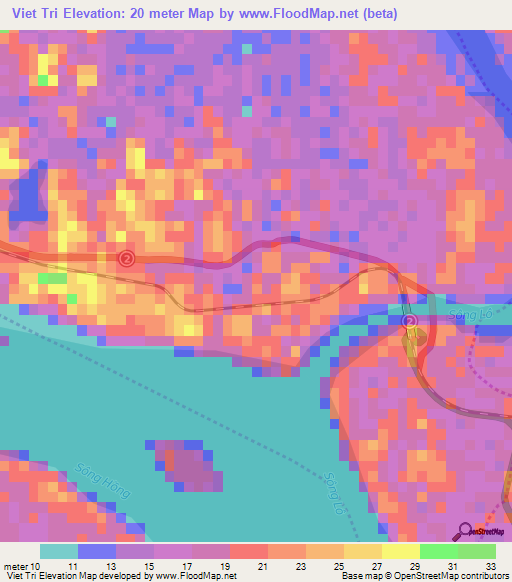 Viet Tri,Vietnam Elevation Map